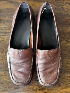 Brown Square Toe Leather Slip-On Loafers